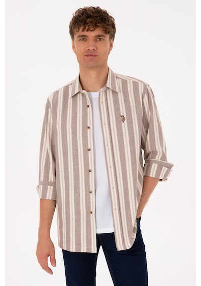 U.S. Polo Assn. Erkek Krem Çizgili Uzun Kollu Kahverengi Gömlek 50316546-VR233 U.S. Polo Assn. Erkek Krem Çizgili Uzun Kollu Kahverengi Gömlek 50316546-VR233