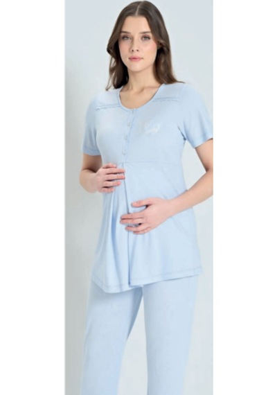 Pijadore 1850 Kısa Kol Hamile Lohusa Kadın Pijama Takım Mavi