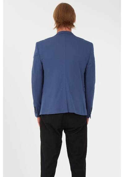 Sposo G-195 Dar Kalıp Örme Kumaş İndigo Erkek Blazer Ceket İndigo