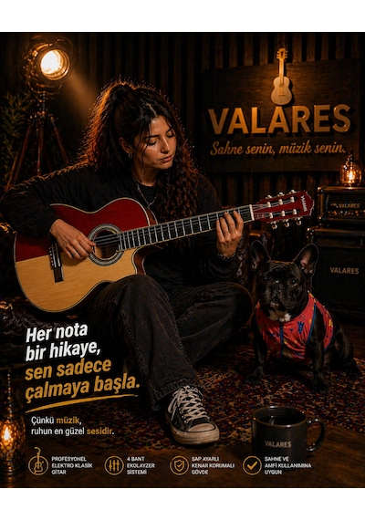 Valares Qcg2302c Elektro Klasik Gitar 39 İnç 4/4 Kesik Kasa 4 Bant Ekolayzerli Sahne Ve Amfi Uyumlu Çift Renk