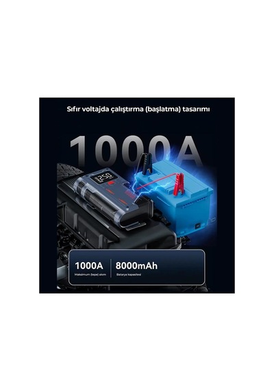 12v Akü Takviye Cihazı 1000a Lastik Şişirme Hava Kompresörü Powerbank Led Işık-çakarlı