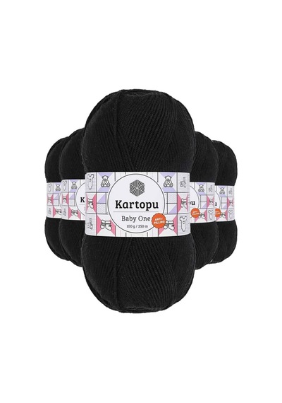 5 Adet Baby One Tüylenmeyen El Örgü İpi Yünü Siyah K940 - Kartopu Mudanis