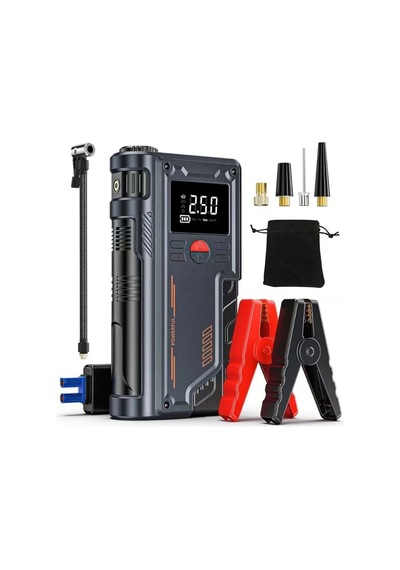 12v Akü Takviye Cihazı 1000a Lastik Şişirme Hava Kompresörü Powerbank Led Işık-çakarlı
