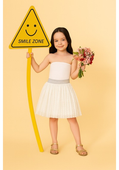 Esila Kids Kız Çocuk Etek Misineli Şık Etek Beyaz