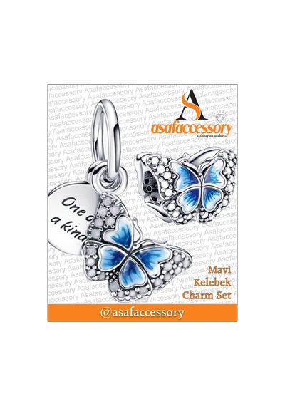 Mavi Kelebek Set Charm Gümüş