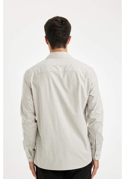 DeFacto Modern Fit Modern Kesim Poplin Düz Pamuk Karışımlı Uzun Kollu Gömlek D3375AX24AUGR297 Gri