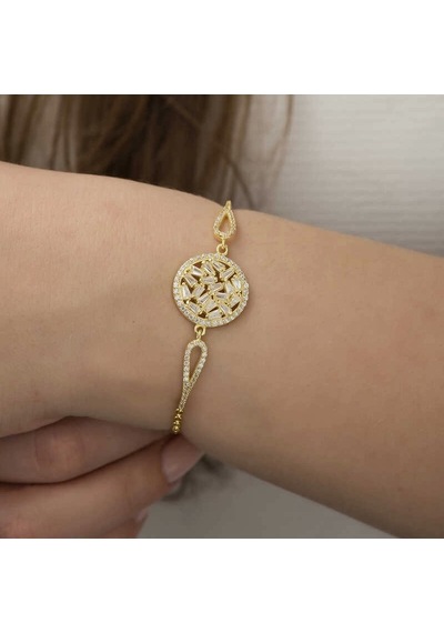 Gümüş Gold Baget Taşlı Bileklik Gümüş