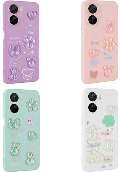 Vivo Y16 Kılıf Kabartma Figürlü Parlak Zore Toys Silikon Kapak Light Green