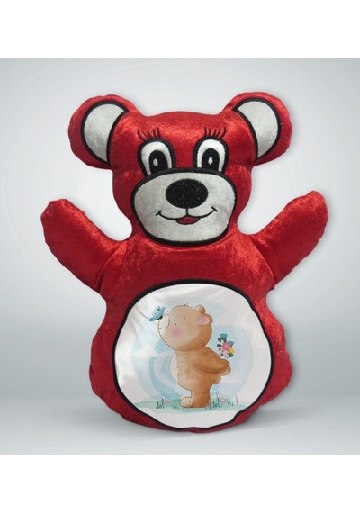 Bk Gift Tatlı Ayıcık Tasarımlı Kırmızı Ayıcık Yastık-3