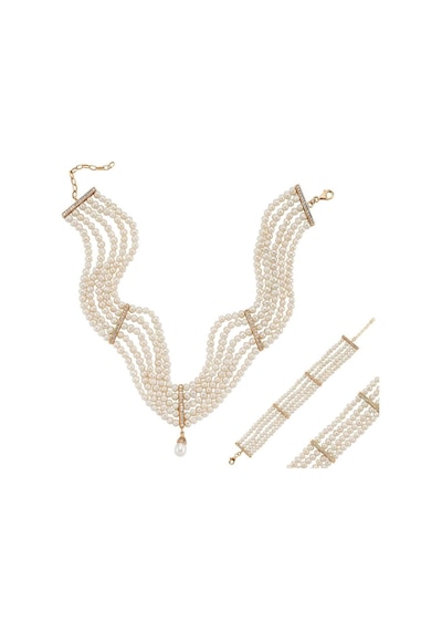 Zirkon Taşlı Doğal İnci 5 Mm Kolye Bileklik İkili Set Rose Gümüş