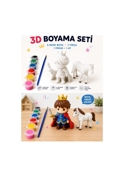 3d Prens Ve At Boyama Seti Kendin Boya Aktivite Seti