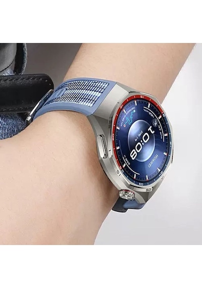 Huawei Watch Gt 6/5 Pro 46mm Kordon Lansman Kumaş Dikişli Silikon  Klips 1e-1 Uyum 102