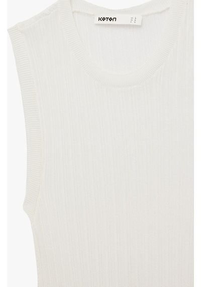 Koton Bisiklet Yaka Kolsuz Triko Bluz Ekru 6sak30023ht
