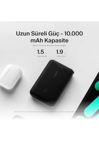 Belkin Boostcharge Powerbank, Type-c Kablolu 10k Pd 20w, Siyah
