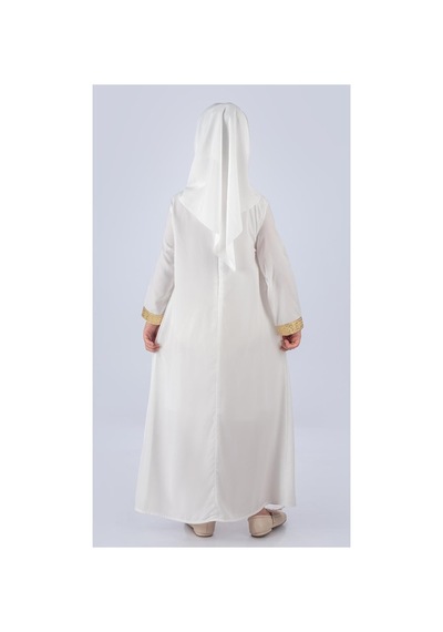 Mnk Baby & Kids Medine İpek Kumaş Eşarplı Tesettür Namaz Elbise M00742 Ekru