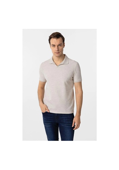 Süvari Regular Waffle Kumaş V Patlı Polo Yaka Nefes Alabilen T-shirt Bej