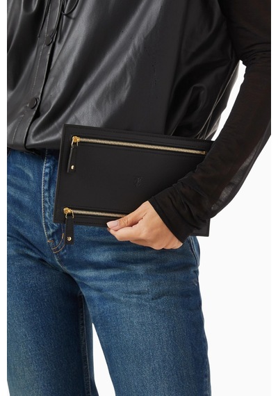 Montroi Grained Leather Currency Wallet Çift Taraflı Deri Unisex Cüzdan Siyah