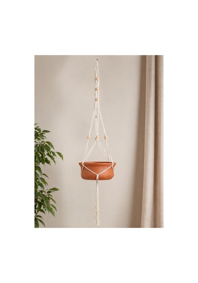 Boho Haven El Yapımı Makrome Saksı Askısı Ekru