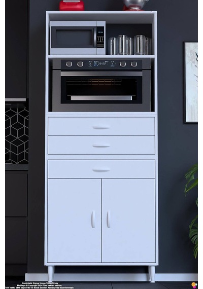 Miray 80 Cm Mutfak Standı Fırın Dolabı Çok Amaçlı Dolap Beyaz Kiler Banyo Dolabı 80x194x32 Cm
