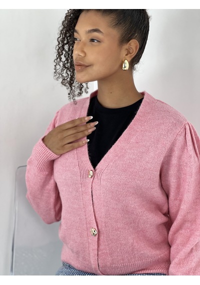 Miss Poem Kadın Düğmeli Kısa Kesim Pembe Hırka Pembe