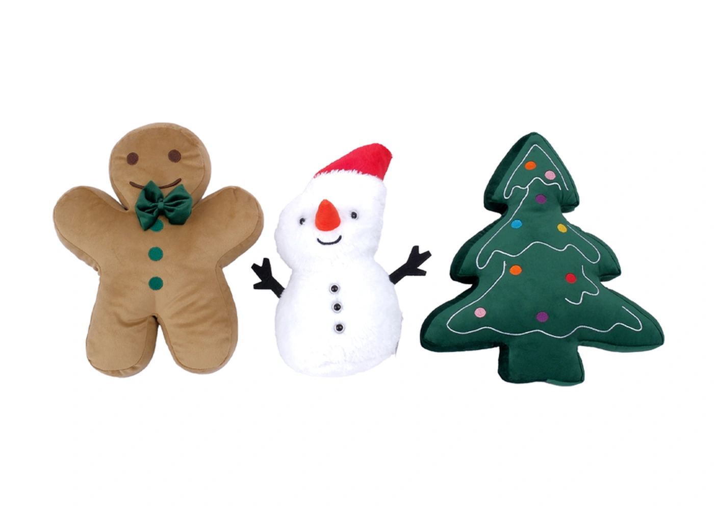 3 Lü Peluş Set Kardan Adam, Kurabiye Adam Ve Çam Ağacı Hediyelik Dekoratif Oyuncak Yeşil