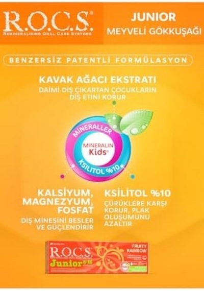 Junior Çocuklar İçin Bitkisel İçerikli Diş Macunu 6-12 Yaş Meyveli Gökkuşağı 1 X 60 Ml