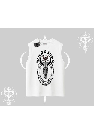 Startmore Startmore Kolsuz Tshirt Wild & Road Western Skull Biker Street Culture Beyaz