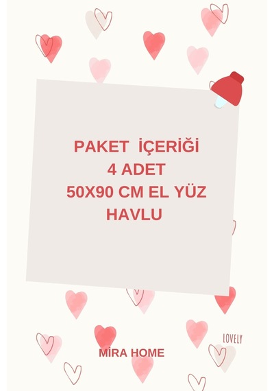 4 Lü Kalp Nakış İşlemeli El Yüz Havlu Seti %100 Pamuklu 50x90 Cm Hand Of Love Gülkurusu