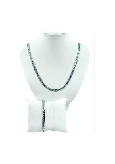 Gümüş Kaplama Yassı 319l Çelik Yılan Unisex Kolye Bileklik Set