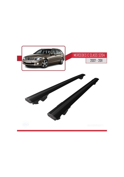 Mercedes C Class W204 Sw 2007-2011 Arası İle Uyumlu Hook Model Anahtar Kilitli Ara Atkı Tavan Barı Siyah