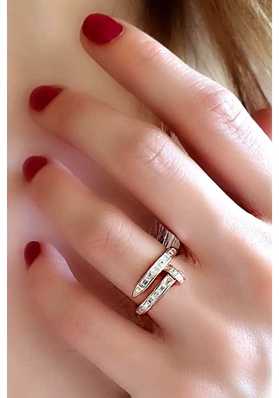 Baget Zirkon Taşlı Italyan Tasarımı 925 Ayar Gümüş Rose Çivi Yüzü