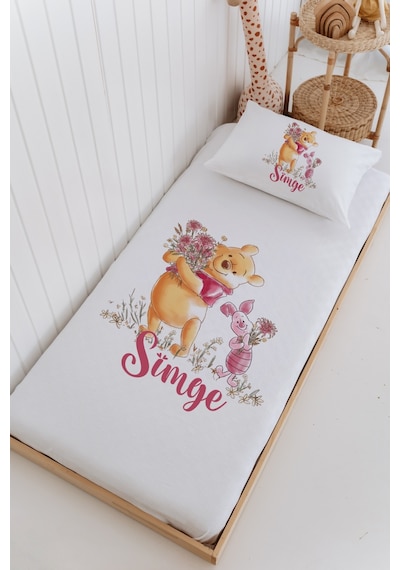 İsme Özel %100 Pamuk Bebek Ve Çocuk Tek Kişilik 165 X 225 Cm Pike Takımı-winnie The Pooh Beyaz