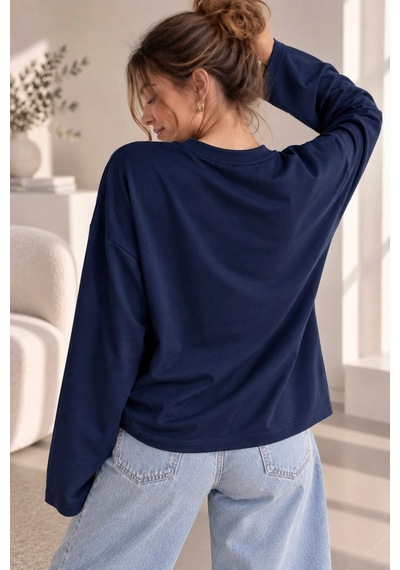 Bb Butik Basic Kadın Modal Oversize Bisiklet Yaka Sweatshirt Zg3535 Lacivert