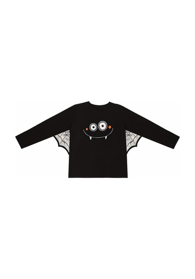 Erkek  Çocuk  Halloween  Pamuklu  Siyah  Uzun  Kollu  T-Shirt  4-7  Yaş