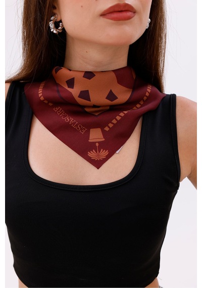 Koyu Bordo Terrazzo - Madrid Model Fular Estascarf Renkli