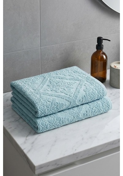 Buççin Online Mağaza 2'li Jakarlı Banyo Ayak Havlusu Seti - Yüksek Emicili Premium Buz Mavisi Banyo Paspası %100 Pamuk Ma Çok Renkli
