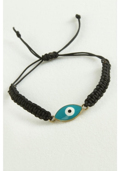 Ilkeshop Nazar Oval Makrome İp Bileklik - Siyah