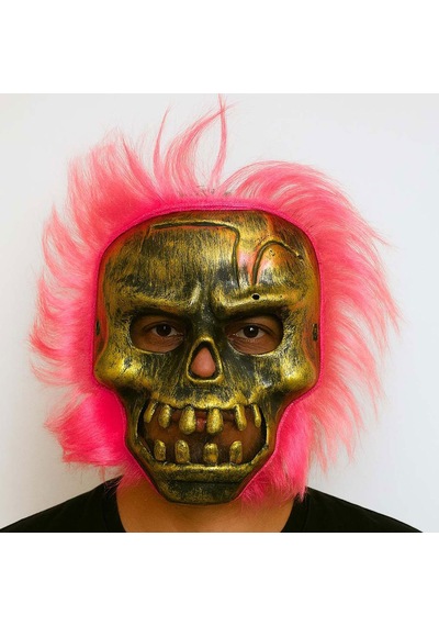 Wild Skull - Bakır Kafatası Pembe Saçlı İskelet Maske Pop