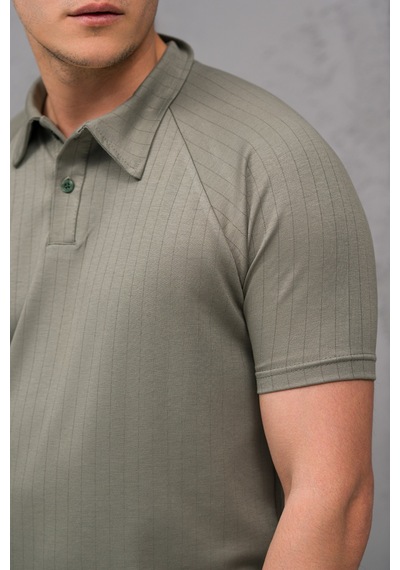 Mass Plus Regular Fit Likralı Kendinden Çizgili Yarım Baggy Pantolonlu T-shirt Takım Yeşil