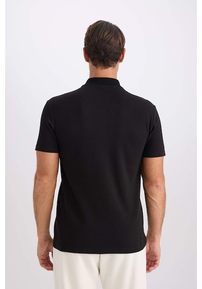 DeFacto Slim Fit Dar Kesim Polo Yaka Kısa Kollu Pamuklu Modal Karışımlı Basic Düz Siyah Tişört M6609AZ25SPBK81