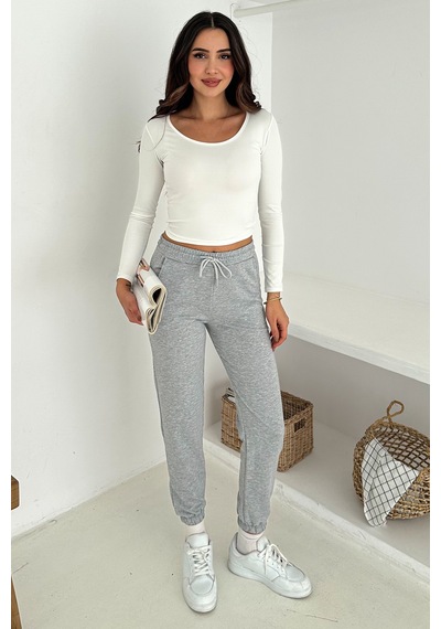 Kadın Bağcıklı Jogger Pantolon & Eşofman Altı Sportif & Enerjik Stil Gri