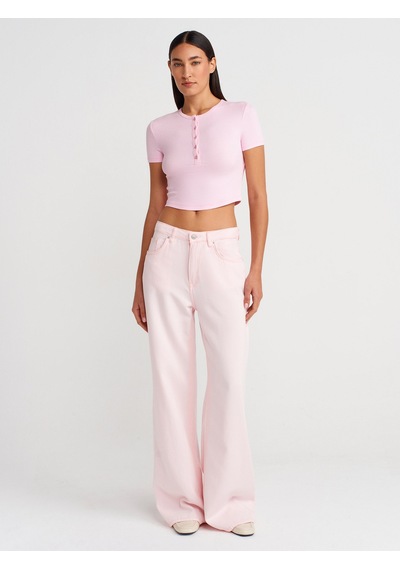 Dilvin 31647 Düğme Detaylı Crop Top-açık Pembe Açık Pembe