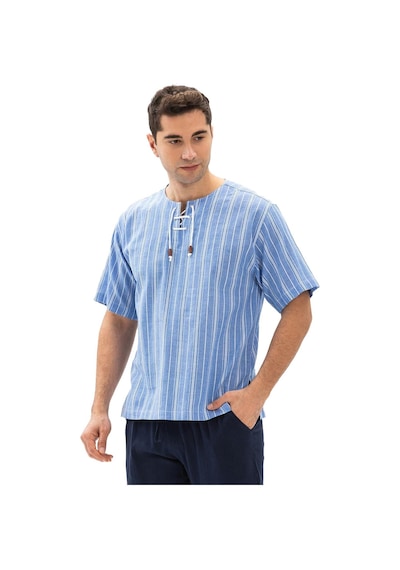 Kısa Kol Şile Bezi Zımbalı Erkek Yazlık Tshirt Mavi Beyaz Çizgili 3019-mavi Beyaz Çizgili Beyaz - Mavi