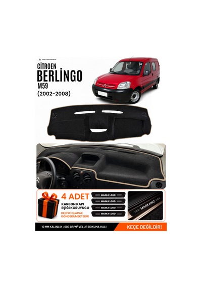 Cıtroen Berlıngo M59 2002-2008 Uyumlu Torpido Örtüsü, Torpido Kılıfı - Siyah Bej