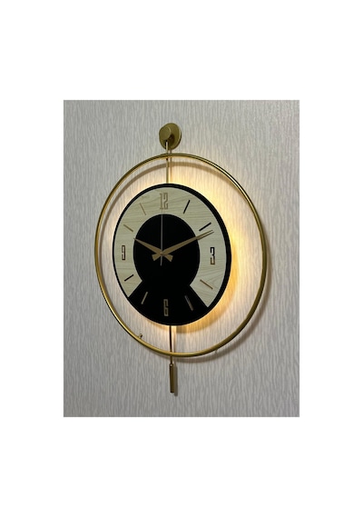 Pey Aksesuar 50x70 Cm Metal Ahşap Ve Işığın Muhteşem Uyumu Duvar Saati Dekoratif Ahşap-m54-gold-siyah-dikkat -akça-gold
