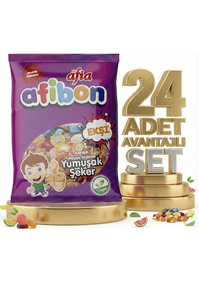 Afia Afibon Ekşi Karışık Meyveli Yumuşak Şeker 24x80 Gr