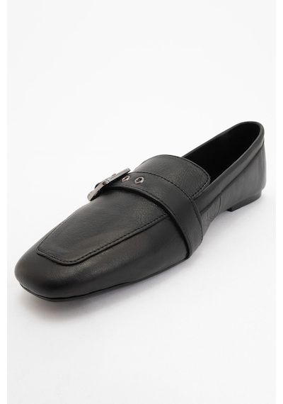 Luvishoes Luvi Shoes Perıwınkle Siyah Cilt Hakiki Deri Kemerli Kadın Loafer Ayakkabı SİYAH CİLT