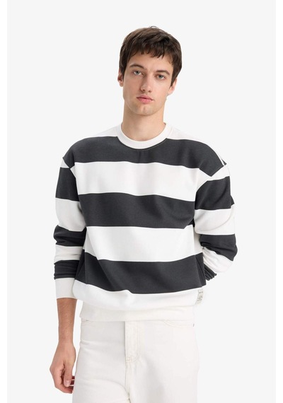 Defacto Boxy Fit Bisiklet Yaka Çizgili Sweatshirt A9066ax25auar104 Antrasit