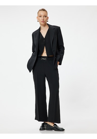 Koton Culotte Kumaş Pantolon Cepli Metal Aksesuar Detaylı Siyah 5wak40014ew Siyah