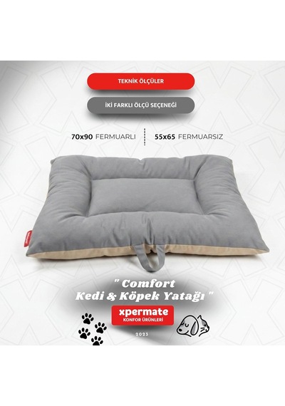 Xpermate Köpek Minderi Köpek Yatağı Kedi Yatağı Çift Taraflı Yıkanabilir Antrasit Bej Comfort 55x65 Cm